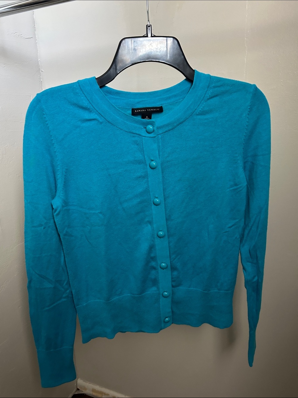 Banana Republic Turquoise Crewneck Button Cardigan